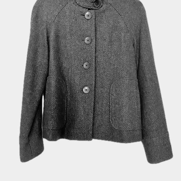 Banana Republic Military Style Cropped Jacket Gray Herringbone Mock Collar  EUC - Picture 10 of 15